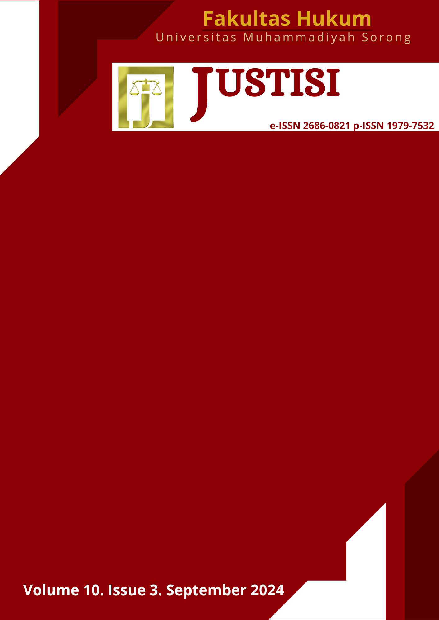 					View Vol. 10 No. 3 (2024): JUSTISI (in press)
				